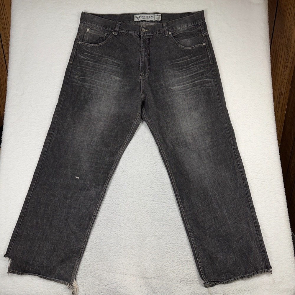 Avirex Jeans Men 46B/34 (46x32) Black Jewel Pocket Wide Leg Denim Vintage Y2K